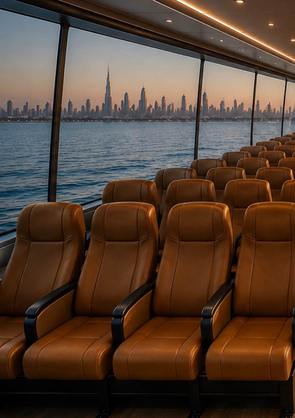 60P passenger interior with warm leather seating and panoramic glazing — original pitch rendering