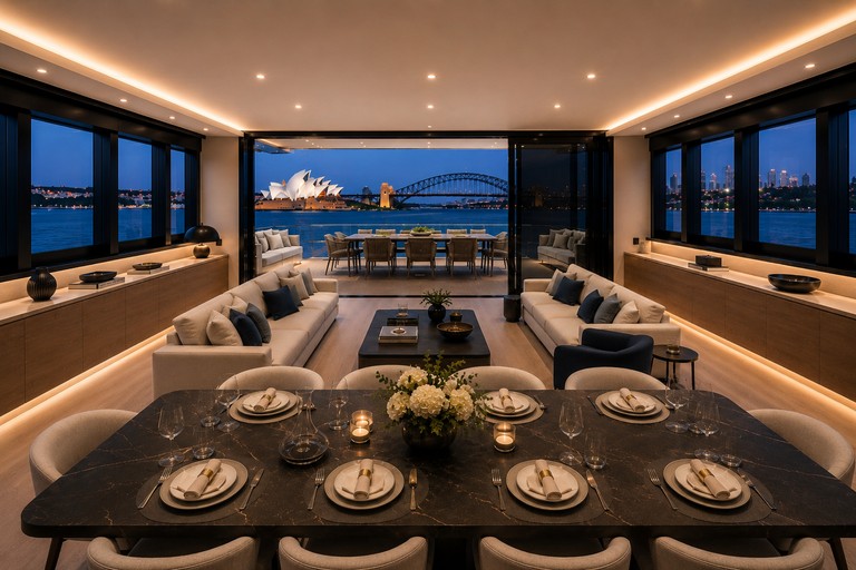 60H saloon and dining area — interior design rendering