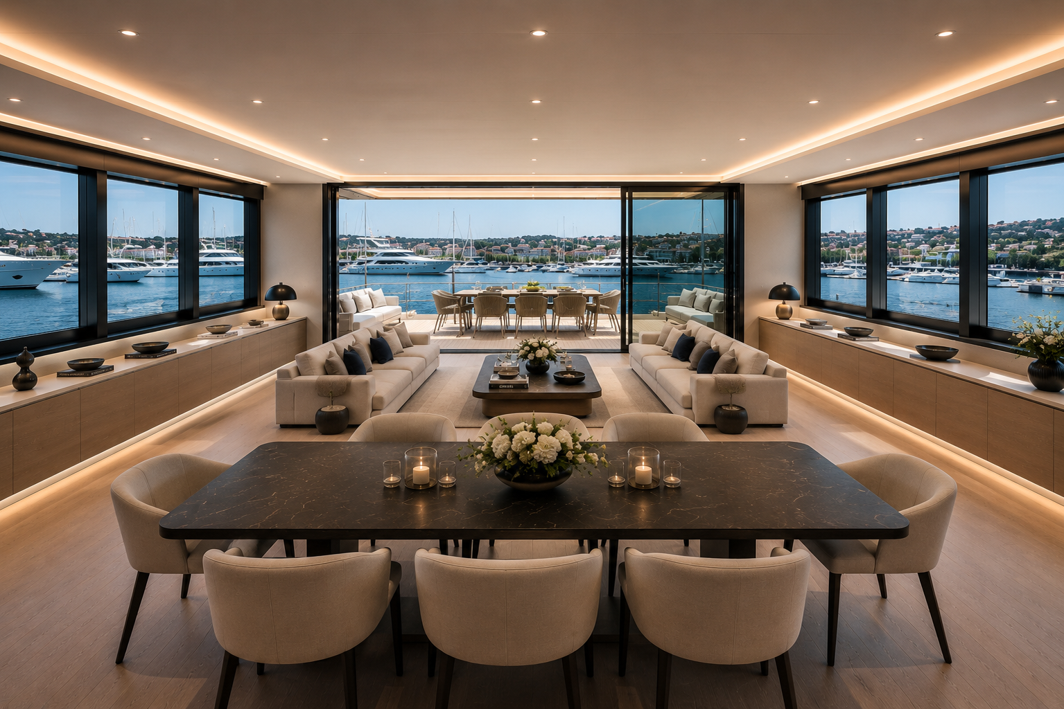 Panoramic saloon and dining area