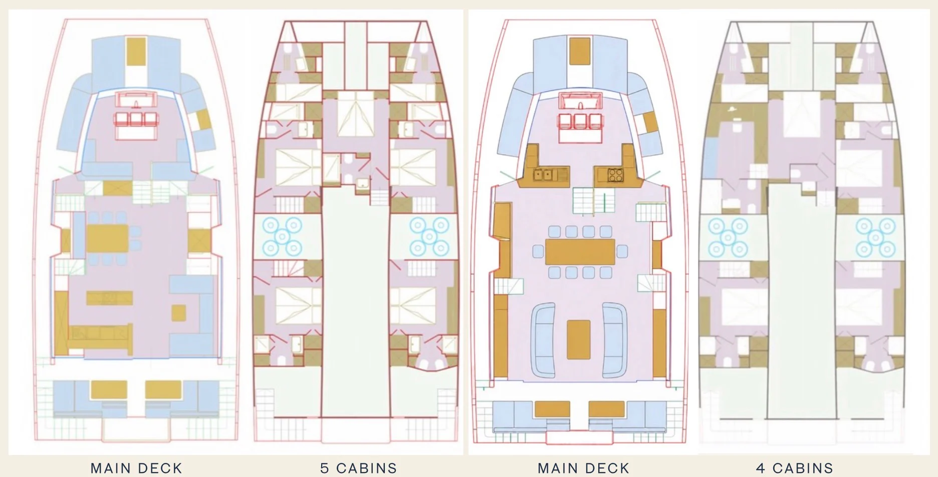 60H main deck and four-cabin or five-cabin layouts